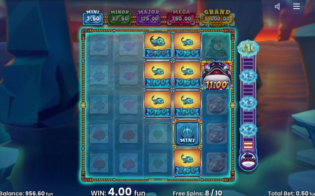 Free spins på det utökade 5x5-rutnätet med Orca-multiplikatorn